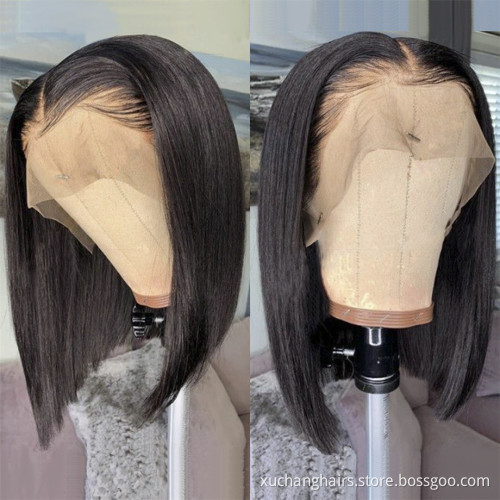Cheap bob wig human hair wholesale transparent HD lace front wig cuticle aligned raw virgin Brazilian human hair short wigs